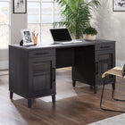Sauder - La Collection Tiffin Line Bureau - Finition Raven Oak-Le rangement dissimulé derrière les portes comprend une étagère réglable et un rangement suspendu coulissant sur des glissières à extension complète pouvant accueillir des fichiers de format Lettre ou Légal