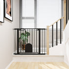PawHut - Barrière pour animaux de compagnie extra large 30"-41" avec petite porte - 30"L - Noir-Livrée avec un bloc de verrouillage inférieur, ce qui améliore la stabilité