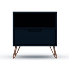 Manhattan Comfort - Rockefeller Table de Nuit 1 Tiroir Style Mid-Century Modern 51 cm - Tatiana Bleu Minuit - Lot de 2-Comprend 1 étagère ouverte et 1 tiroir