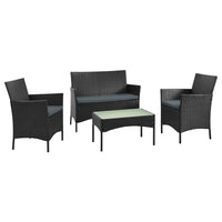 Manhattan Comfort - Ensemble de conversation moderne Imperia pour patio, 4 personnes, avec table basse - Noir et gris - Ensemble de 4-Ensemble de conversation moderne d'extérieur 4 pièces avec 2 fauteuils, 1 canapé et 1 table basse