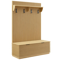 Modway - Render Cannelé Arbre de salle 3-en-1 avec banc de rangement et porte-manteaux in Chêne-Arbre de hall 3-en-1 avec banc en rotin, rangement pour chaussures et porte-manteaux