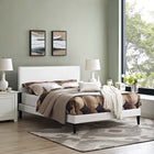 Modway - Macie Vinyle Lit à plateforme complet avec pieds carrés effilés, Blanc-Dix lattes de support en bois 