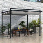 Outsunny - Pergola avec Auvent Rétractable, Tonnelle de Jardin - 10 pi x 10 pi-10 œillets pour éviter l'accumulation d'eau de pluie 