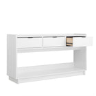 Prepac - Console Simply Modern de 60,25 po avec 3 tiroirs et grand compartiment de rangement ouvert - Blanc-Rangement Multimédia Spacieux: Doté de 3 tiroirs pour un rangement polyvalent, idéal pour organiser vos appareils multimédias ou vos essentiels de la maison. Idéal comme table de canapé, console d'entrée ou console multimédia, avec un espace de rangement en dessous pour plus de fonctionnalité