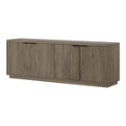 Hudson&Canal - Meuble TV Mansfield pour téléviseurs jusqu'à 78" - Chêne gris vieilli-Le dessus a une capacité de poids de 75 lb, les étagères inférieures peuvent supporter 25 lb chacune