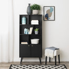Prepac - Bibliothèque Milo Mid-Century Modern 29 po avec six étagères et deux portes - Noir-Assemblage simple : L'étagère rétro durable de haute qualité est livrée emballée à plat et peut être assemblée à l'aide du manuel d'instructions inclus