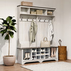 Prepac - Cabinet d'entrée Rustic Ridge Farmhouse 60 po avec rangement pour chaussures - Blanc vieilli-Matériau durable pour une utilisation à long terme: Le banc de vestiaire avec rangement et crochets est construit à partir de bois composites stratifiés non toxiques (conformes CARB 2) avec un support robuste en panneaux de fibres de densité moyenne pour une résistance accrue - l'armoire blanche est facile à nettoyer et respectueuse de l'environnement