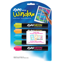 Expo® - Marqueurs de fenêtre à effacement sec, pointe arrondie, couleurs néon, paq./5-Couleurs néon vibrantes et amusantes qui conviennent aux surfaces noires et blanches à effacement sec.
