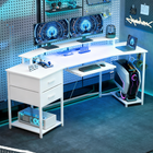 HOMCOM - bureau de gaming industriel 79 po avec lumières RGB et ports USB - blanc-Multiprise intégrée avec Type-C, USB et deux prises