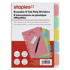 Staples - Intercalaires effaçables Multifit - 5 onglets - Colorés-ensembles de séparateurs en polyéthylène aux couleurs vives