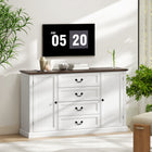 HOMCOM - Buffet 57,9 po L avec station de charge et plateau épaissi - grain de bois blanc-Glissières de tiroir silencieuses pour une ouverture/fermeture douce et silencieuse 