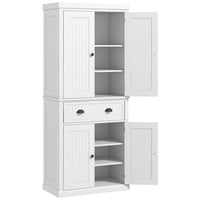 HOMCOM - Armoire de cuisine autoportante 72 po avec tiroir - blanc-Design moderne élégant avec panneaux à rainures et poignées anciennes 