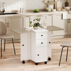 HOMCOM - Table à manger pliante à roulettes avec abattants, tiroirs et armoire de rangement pour 4-6 personnes - blanc et chêne-Se replie en une unité petite et compacte pour économiser de l'espace lorsqu'il n'est pas utilisé 