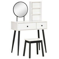 HOMCOM - Coiffeuse avec tabouret - 31,5 po L x 16,5 po l x 51,6 po H - blanc, noir-L'ensemble comprend la coiffeuse et le tabouret assorti 