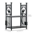 Outsunny - Porte-bûches à 2 niveaux avec 4 outils et crochets- support à bûches- noir-4 crochets latéraux pour accrocher les outils et éviter de les perdre 