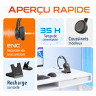 Delton - Casque mono Bluetooth sans fil 50X Pro avec réduction de bruit, supra-auriculaire, noir-Intègre la technologie ENC (réduction du bruit ambiant) qui améliore l'écoute en filtrant les perturbations externes, garantissant ainsi une expérience audio immersive.