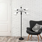 Simple Designs - Lampe de sol noire à col de cygne réglable, 5 lampes, abat-jour blanc-5 x abat-jour en plastique blanc