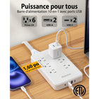 Huntkey - Parasurtenseur avec cordon détachable, 6 prises et 4 ports USB (2 USB-C, 2 USB-A) - blanc-Conçu avec une cote énergétique de 1080 Joules pour protéger activement vos ordinateurs, téléviseurs et appareils mobiles contre les surtensions soudaines et la foudre.