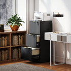 HOMCOM - Classeur vertical à 3 tiroirs rainurés pour documents format lettre/A4 avec serrure - noir-Glissières de tiroir silencieuses pour un espace de travail paisible 
