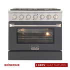 Kucht - 36 po Série KDF Cuisinière Pro Style au gaz naturel - Acier inoxydable/Gris ciment-La cuisinière à gaz à 6 brûleurs comprend un brûleur double de 20 000 BTU avec mode mijotage, un brûleur de 15 000 BTU, un brûleur de 12 000 BTU, deux brûleurs de 9 000 BTU et un brûleur de 6 000 BTU