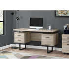 Monarch Specialties - 7418 Bureau 60 po L - Faux Bois Taupe/Metal Noir-Comprend 2 tiroirs de rangement sur le dessus et un tiroir à dossiers en bas avec des barres métalliques pour suspendre des dossiers de taille standard ou légale, et un dessus facile à nettoyer pour étudier, écrire ou travailler sur votre ordinateur portable.