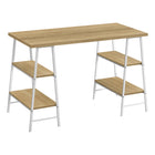 Monarch Specialties - 7529 Bureau 48 po L - Naturel/Metal Blanc-Bureau d'ordinateur de style industriel avec 4 tablettes fixes et ouvertes soutenues par des pieds de style chevalet dans une finition en métal blanc