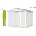 Outsunny - Abri de jardin 8'x7' avec serrure et cadre de sol, gris clair-Entrez et sortez facilement avec 2 portes coulissantes, verrouillables pour plus de sécurité, 3 clés incluses 