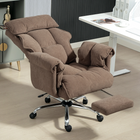 HOMCOM - Fauteuil de bureau exécutif inclinable avec repose-pieds et appui-tête - brun clair-Le repose-pieds rétractable surélève les jambes, améliorant la détente