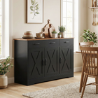 HOMCOM - Buffet de style ferme 43 po pour téléviseurs jusqu’à 50 po avec portes de grange - noir-Les étagères réglables personnalisent l’espace pour des objets de tailles variées 