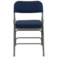 Chaise pliante HERCULES à triple entretoise et double charnière en métal et tissu marine-Ensemble de 2 chaises pliantes rembourrées en métal
