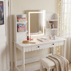 Modway - Emmeline Festonné Bureau de maquillage avec miroir et tabouret - Blanc-Tiroir de rangement spacieux