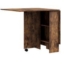 HOMCOM - Table à manger pliante à abattant avec étagères à 2 niveaux et roulettes pour 2-4 personnes - brun rustique-Conception à abattant