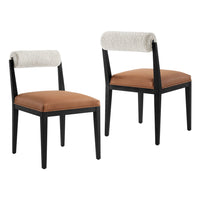 Modway - Kai Boucle et cuir végan Chaise à manger Ensemble de 2 - Noir Tan Perle-Cadre et pieds en bois de frêne