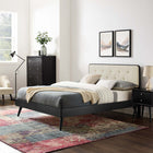 Modway - Bridgette Bois Lit à plateforme complet avec pieds écartés, Noir beige-Construction en bois, MDF et placage
