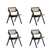 Manhattan Comfort - Lot de 4 chaises pliantes de salle à manger Lambinet 53 cm style industriel chic - noir et cannage naturel-Moderne - Chaise de salle à manger pliante en rotin au style industriel chic parfaite pour la salle à manger Lot de 4