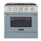 Kucht - 30 po Série KNG Cuisinière Pro Style au gaz propane - Acier inoxydable/Bleu pâle-Cuisez et pâtissez comme un pro grâce au four à convection extra-grand offrant une capacité de 4,2 pi³, une configuration à cinq grilles et une vaste fenêtre d’observation