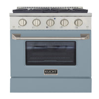 Kucht - 30 po Série KNG Cuisinière Pro Style au gaz propane - Acier inoxydable/Bleu pâle-Cuisez et pâtissez comme un pro grâce au four à convection extra-grand offrant une capacité de 4,2 pi³, une configuration à cinq grilles et une vaste fenêtre d’observation