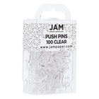 JAM Paper - Punaises colourées - punaises transparentes - 2 paquets de 100-Taille : Standard (environ 2,5 cm) | Pointe en acier : idéale pour épingler des notes sur des tableaux en liège et des cabines