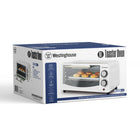 Westinghouse - Four à toaster 9 L-Le design épuré présente un couvercle blanc, un panneau et une poignée, ainsi qu'une poignée en acier inoxydable durable et des boutons noirs avec des clips en acier inoxydable pour une esthétique moderne