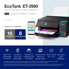 Epson - Imprimante multifonction couleur sans fil EcoTank ET-2980 Supertank - Noir-IMPRESSION MOBILE SANS FIL — fonction d’impression mobile améliorée de l’application Epson Smart Panel offrant la commodité de l’impression et de la numérisation depuis un appareil intelligent