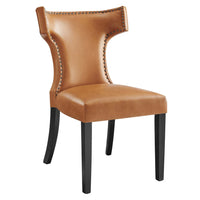 Modway - Curve Cuir végane Chaise à manger - Tan-Chaise de salle à manger avec moulure en tête de clou