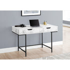 Monarch Specialties - 7558 Bureau 48 po L - Faux Marbre Blanc/Metal Noir-La base en métal au fini noir offre de la stabilité et comprend des pieds en métal minces qui sont encastrés sous le bureau rectangulaire