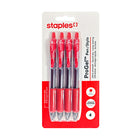 Staples - Stylo gel rétractable ProGel - pointe Moyenne - 0,7 mm - encre rouge - Paquet de 4-Les stylos gel offrent une écriture lisse, une saturation d’encre grasse et une excellente lisibilité pour les notes ou les projets créatifs