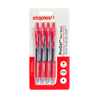 Staples - Stylo gel rétractable ProGel - pointe Moyenne - 0,7 mm - encre rouge - Paquet de 4-Les stylos gel offrent une écriture lisse, une saturation d’encre grasse et une excellente lisibilité pour les notes ou les projets créatifs