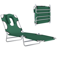Outsunny - Chaise longue d’extérieur - chaise longue pliante réglable - vert-Chaise de bronzage pliante avec ouverture pour le visage, fentes pour les bras et coussin pour une lecture confortable