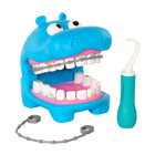 Battat - Hippodentist-Comprend : Un hippopotame, 2 bagues amovibles, une brosse à dents jouet, un hydropulseur, un crochet dentaire, un miroir dentaire, un contenant de fil dentaire avec fil jouet, un gobelet, un dentifrice factice, un tableau dentaire et un support pour accessoires