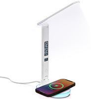 ShoppingAll - Lampe de bureau multifonctionnelle à LED avec base RVB, chargeur sans fil et chargement USB - Blanc-Polyvalence Fonctionnelle : Cette Lampe De Bureau À LED Combine Éclairage, Recharge Sans Fil Et Port USB Dans Un Design Élégant.