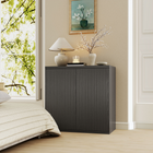 HOMCOM - Buffet cannelé 30,7 po avec porte à ouverture par pression - noir gris vieilli - ensemble de 2-Sert de meuble bar à café, meuble de salon, buffet de salle à manger ou meuble d'entrée