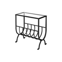 Monarch Specialties - 3308 Table D'Appoint - Metal Noir Avec Verre Trempe-Cette table pour revues contemporaine est à la fois chic et multifonctionnelle. Elle intègre un rayon spacieux pour tenir vos revues et un dessus en verre trempé sur lequel vous pouvez mettre votre tasse de café pendant que vous lisez votre roman préféré. Ayant une base en métal solide au fini brun Stardust, ce composant est unique.