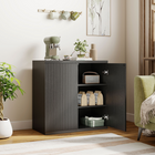 HOMCOM - Buffet strié 30,7 po avec porte à ouverture par pression - noir gris vieilli-Les étagères ajustables offrent un rangement polyvalent pour divers objets